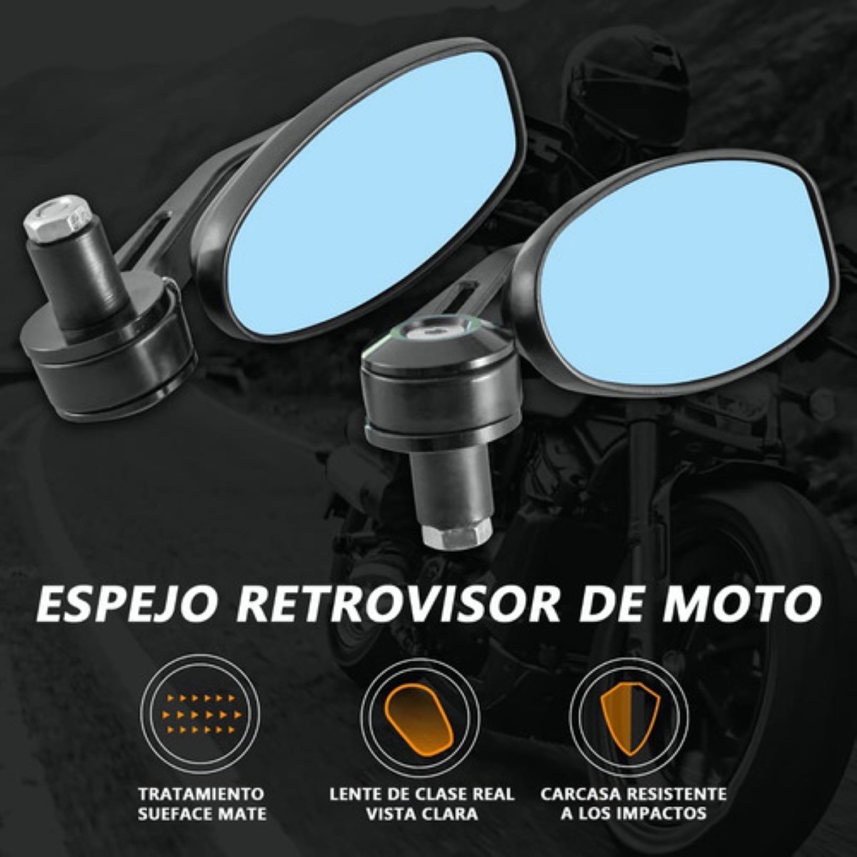 2 Piezas Espejos Moto Deportivos Para Motocicleta NEGRO