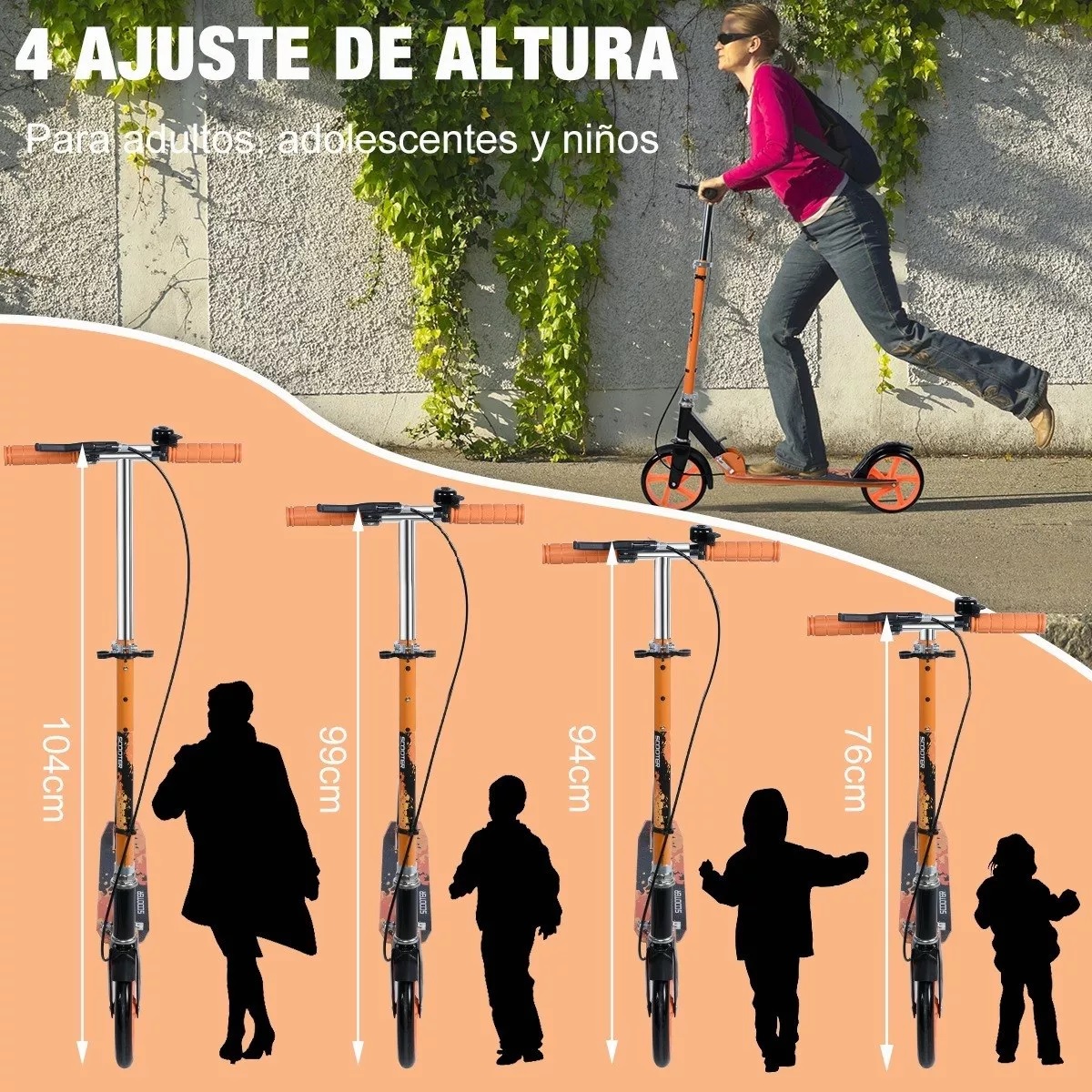 Scooter Para Adultos, Patín Del Diablo Ajustable, Patinete