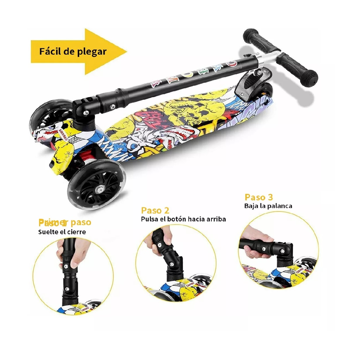 Monopatín De Pie Scooter Plegable Con Luces Para Niños