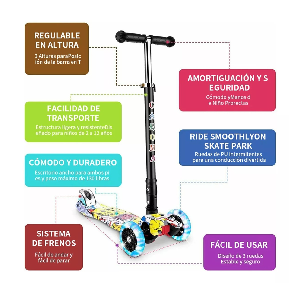 Monopatín De Pie Scooter Plegable Con Luces Para Niños