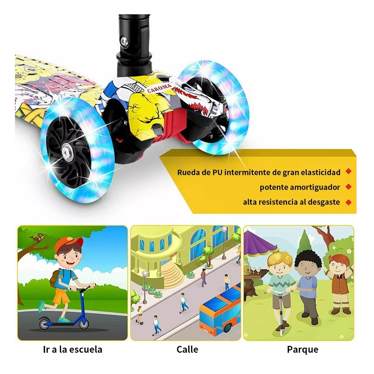 Monopatín De Pie Scooter Plegable Con Luces Para Niños