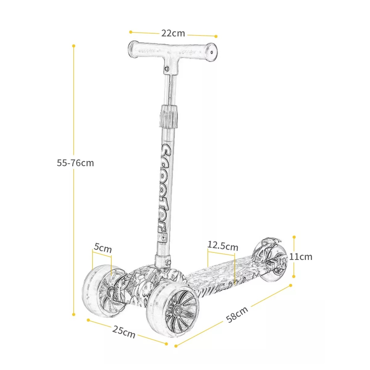 Monopatín De Pie Scooter Plegable Con Luces Para Niños
