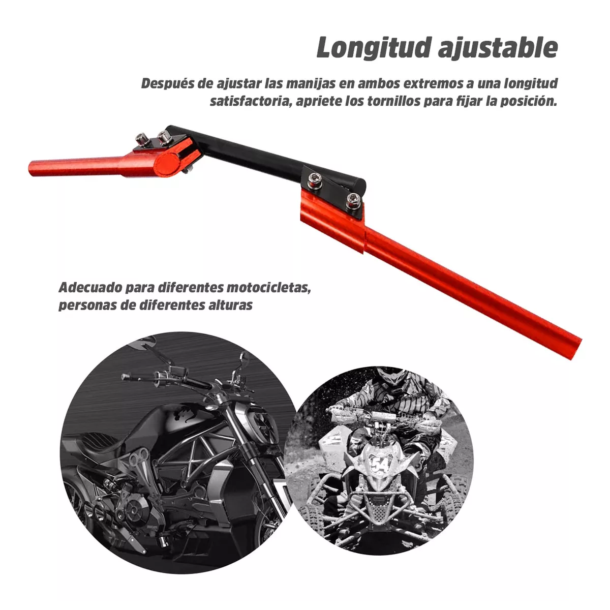 Manubrio Deportivo Moto Metalico Universal Posiciones 3 Pzs Rojo