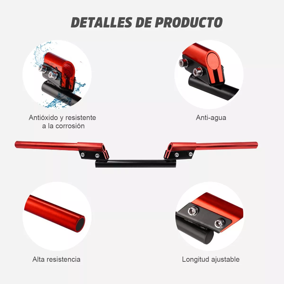 Manubrio Deportivo Moto Metalico Universal Posiciones 3 Pzs Rojo