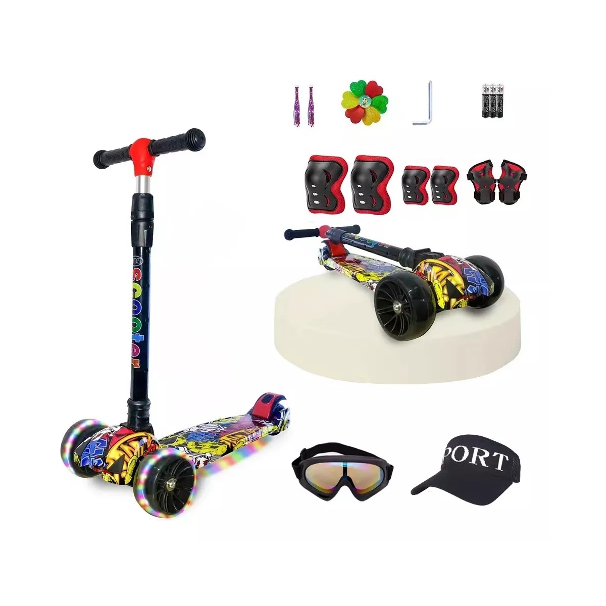 Scooter De Tres Ruedas Con Luces Led Y Música,  Negro