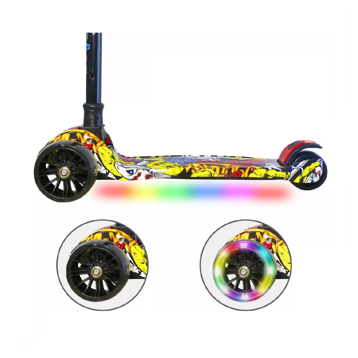 Scooter De Tres Ruedas Con Luces Led Y Música,  Negro