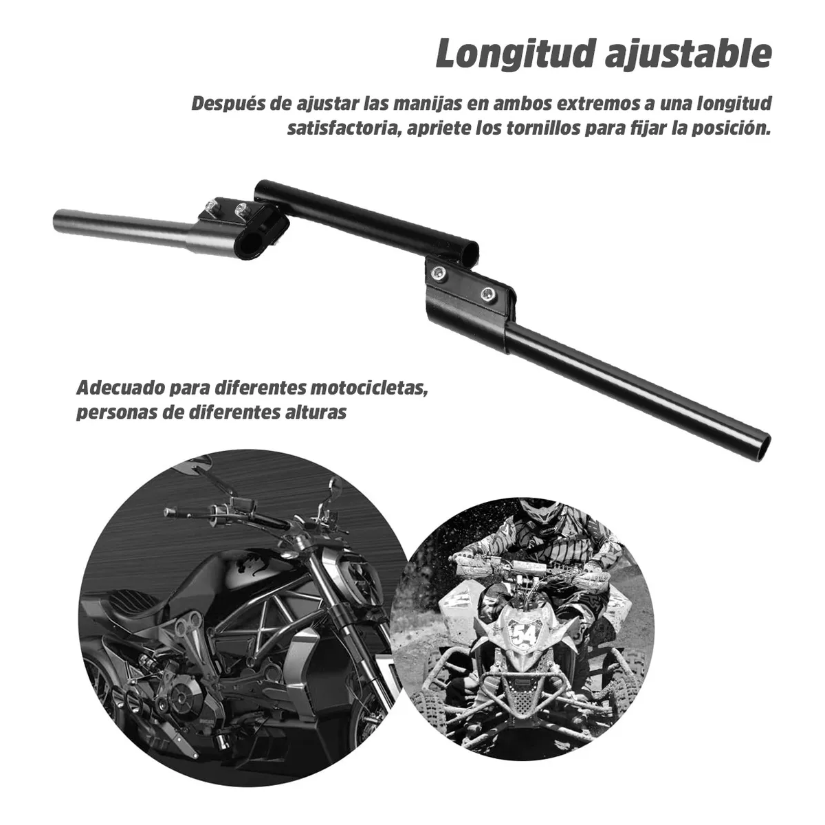Manubrio Deportivo Moto Metalico Universal Posiciones 3 Pzs Negro