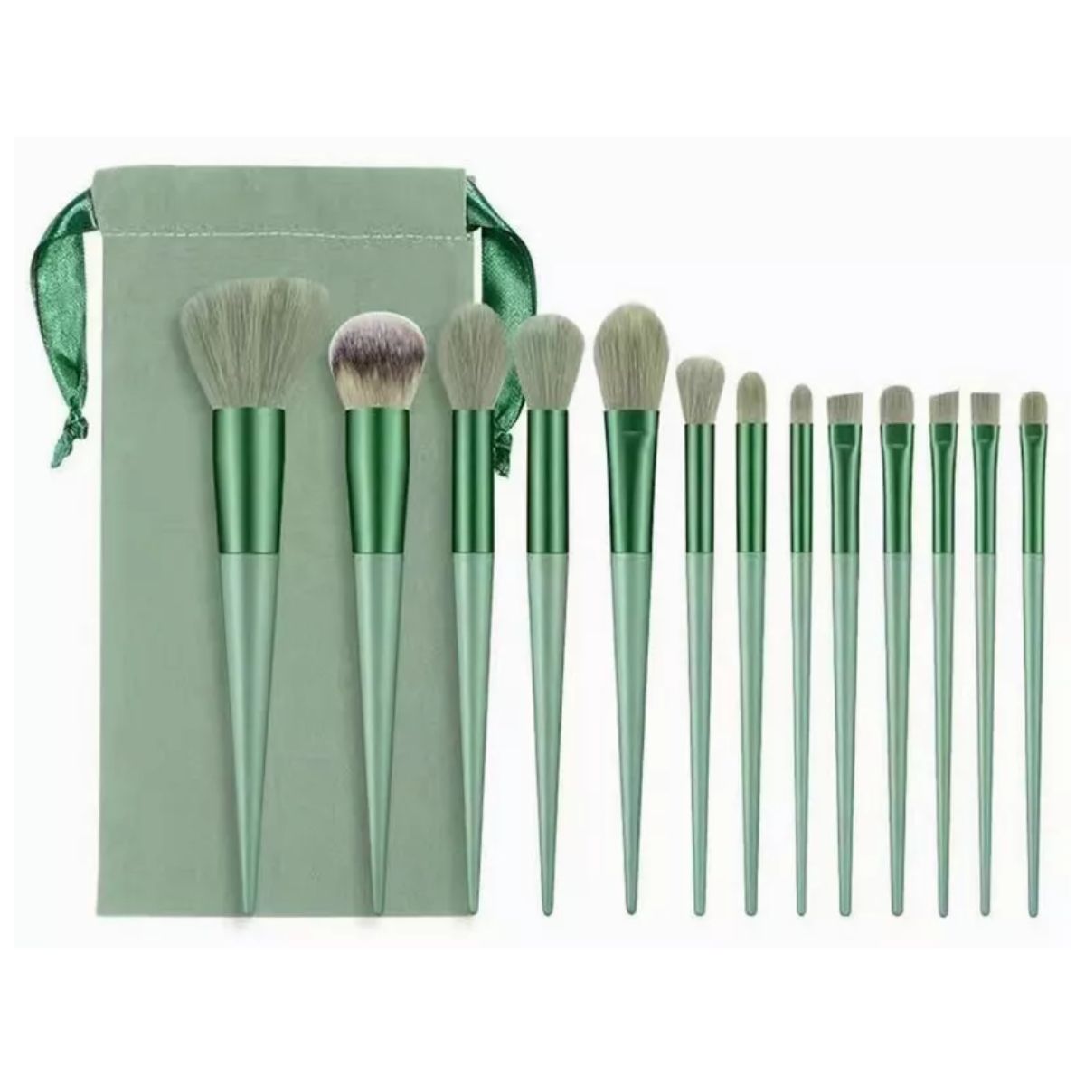 Set De Brochas De Maquillaje Profesional 13 Pcs, Color Verde