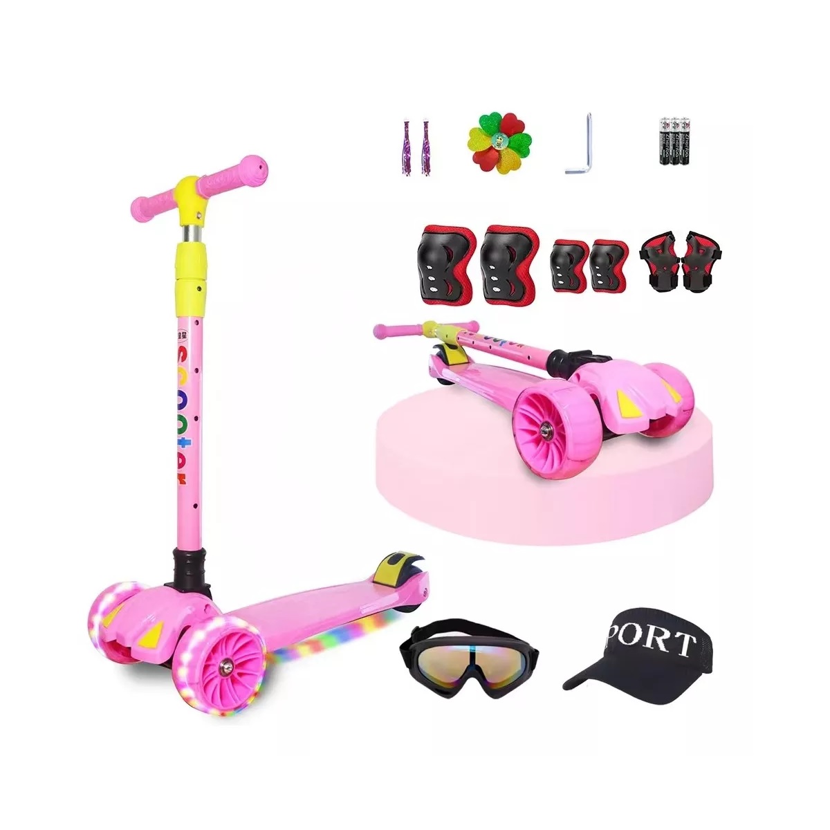 Scooter De Tres Ruedas Con Luces Led Y Música,  Rosa Puro