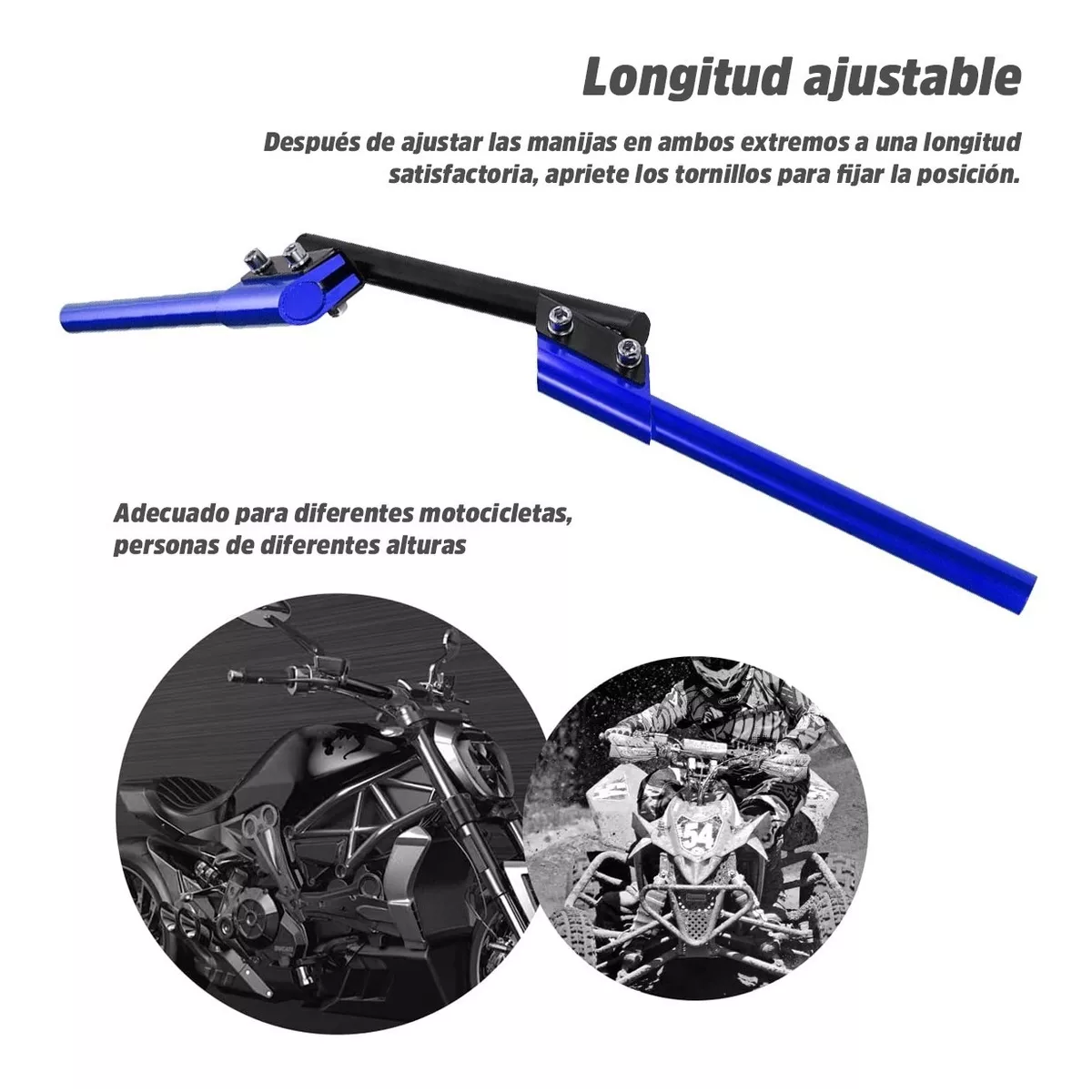 Manubrio Deportivo Moto Metalico Universal Posiciones 3 Pzs Azul