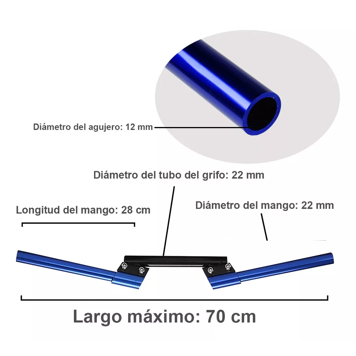 Manubrio Deportivo Moto Metalico Universal Posiciones 3 Pzs Azul