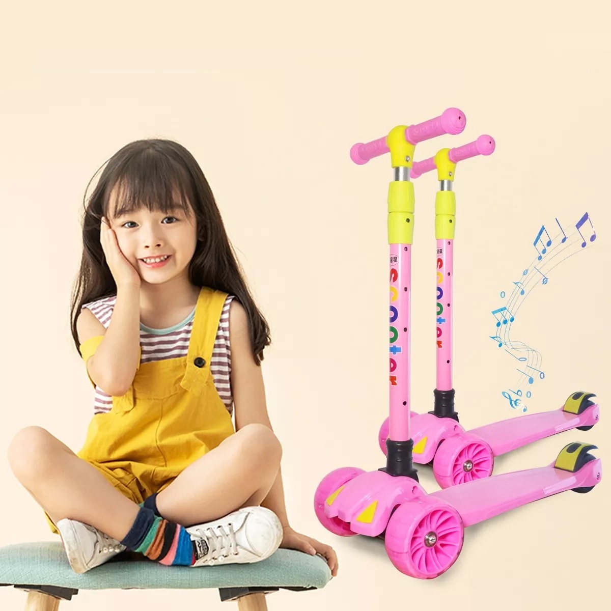 Scooter De Tres Ruedas Con Luces Led Y Música,  Rosa Puro