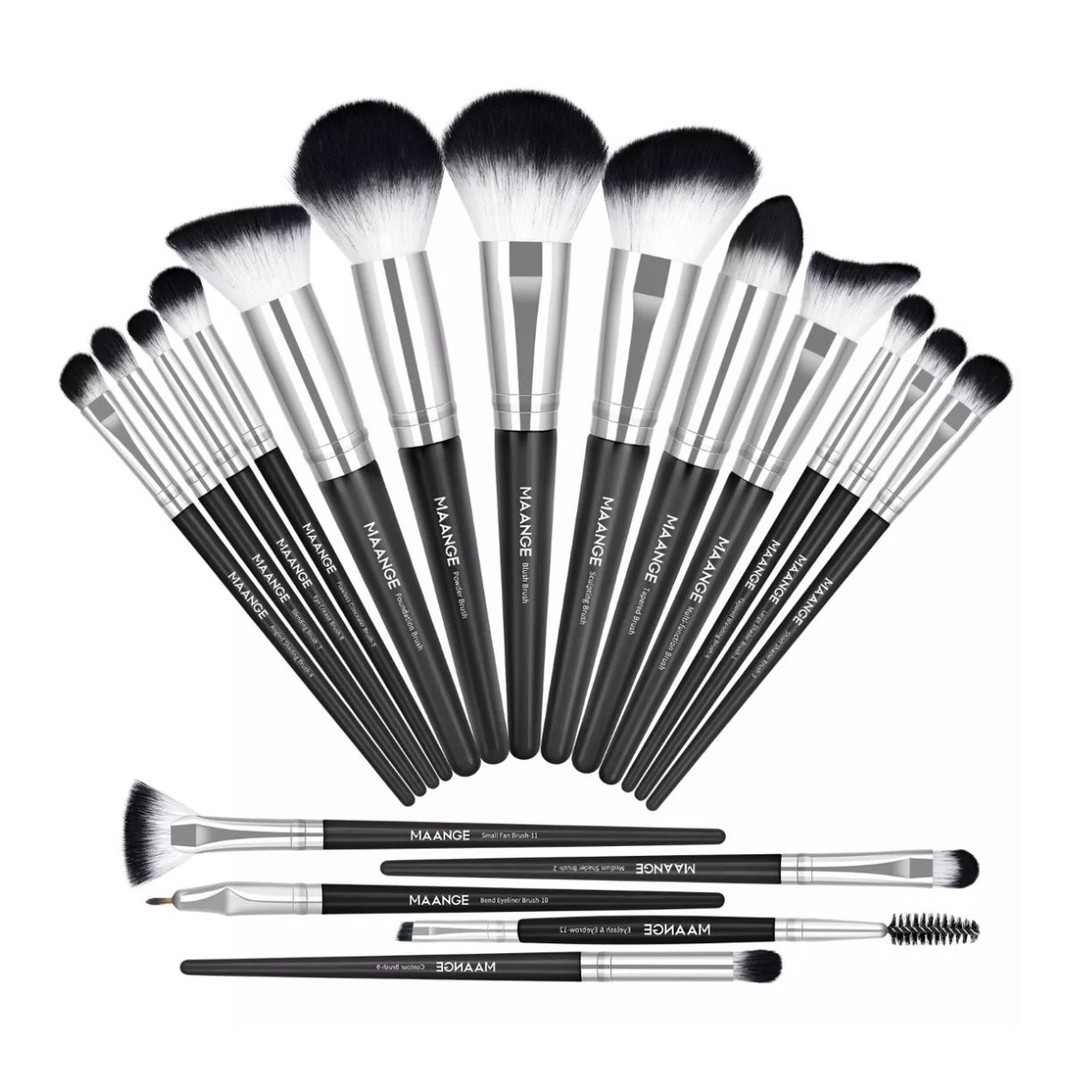 Set De Brochas Maquillaje Profesional 18 Piezas Color Negro Plata