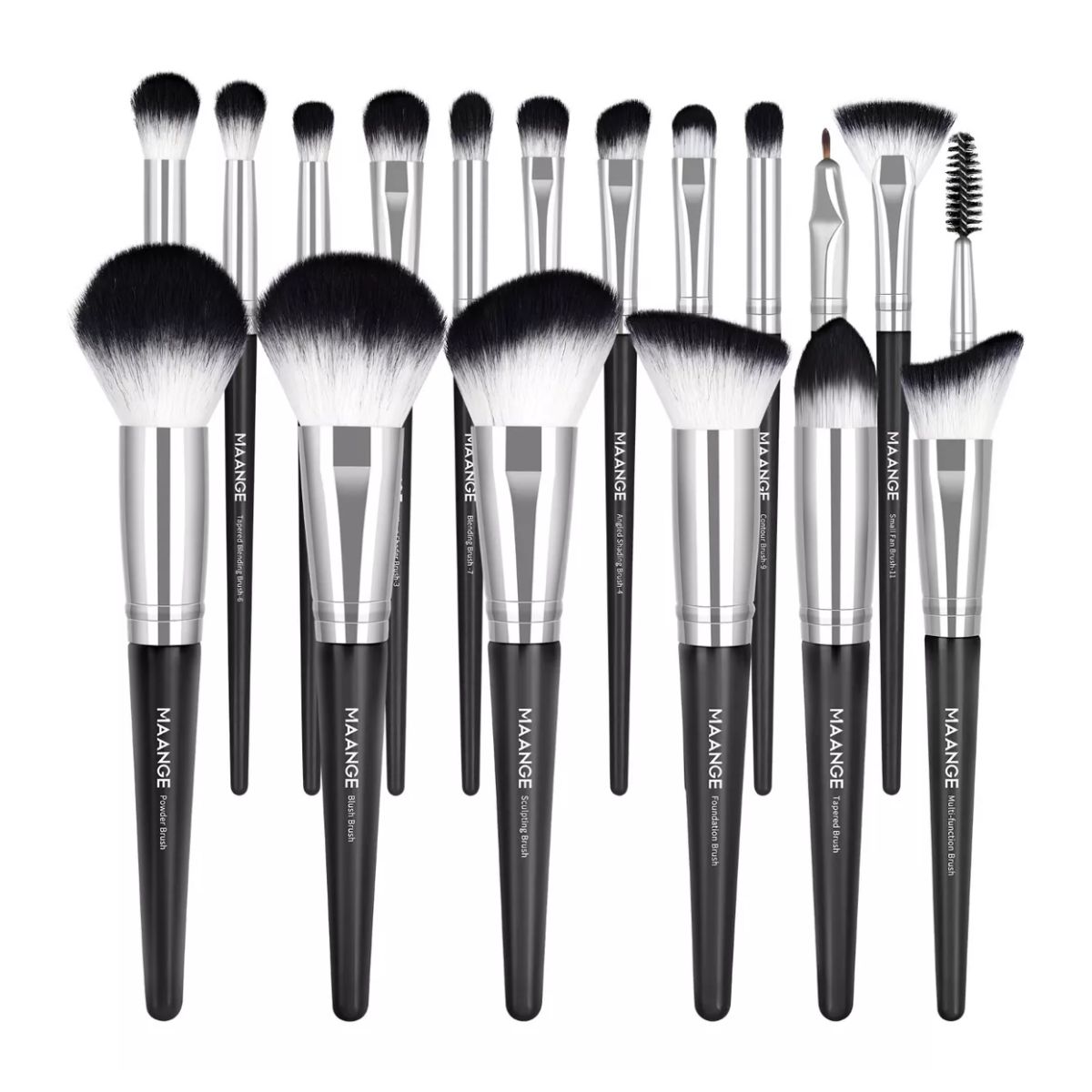 Set De Brochas Maquillaje Profesional 18 Piezas, Color Negro + Plata