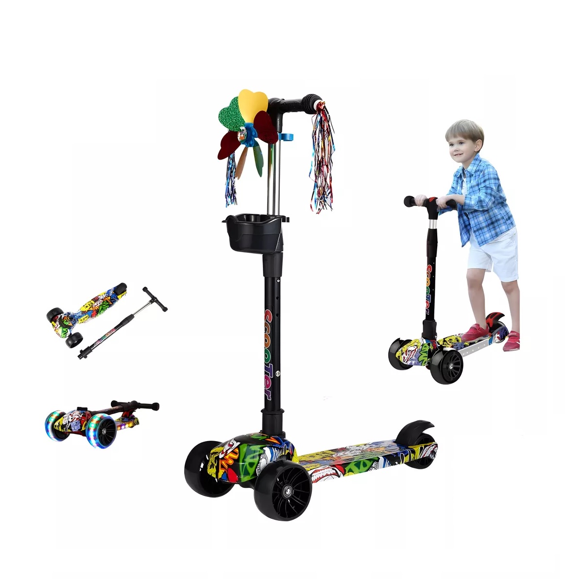 Monopatín De Pie Scooter Desmontable Estables Y Luces Led