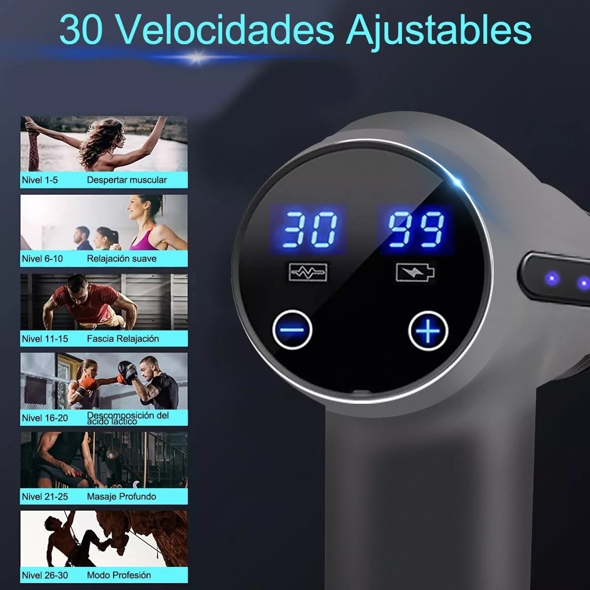 Pistola De Masaje Muscular 30 Velocidad 2600mah