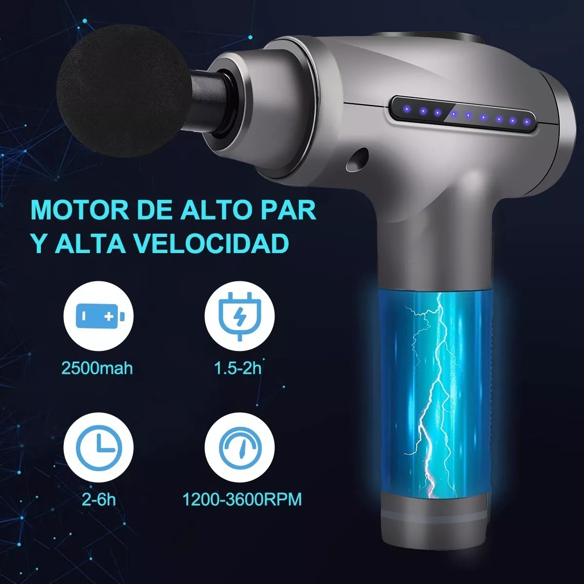Pistola De Masaje Muscular 30 Velocidad 2600mah