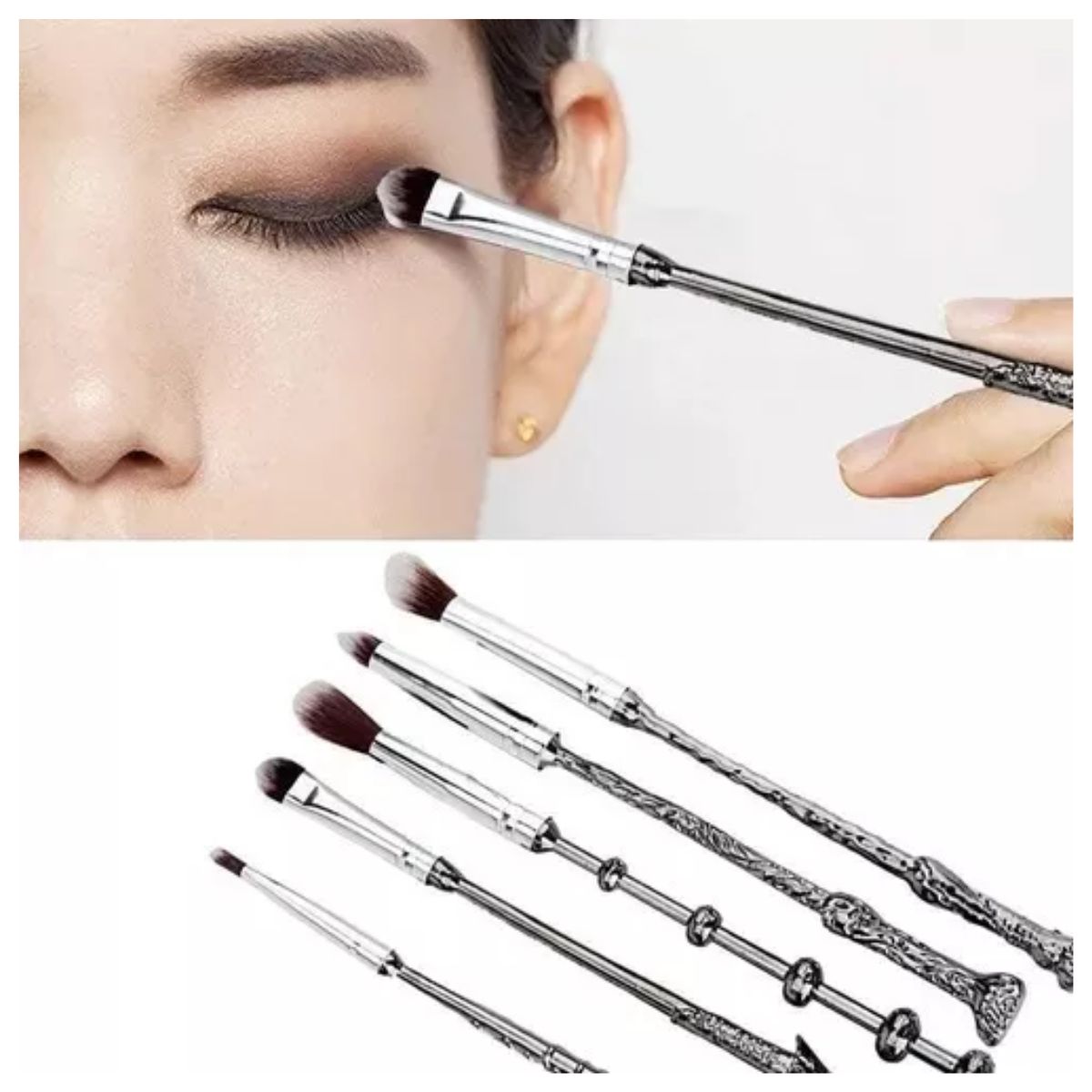 Set De 5 Brochas Harry Potter Para Ojo 5 Pzs, Color Plata