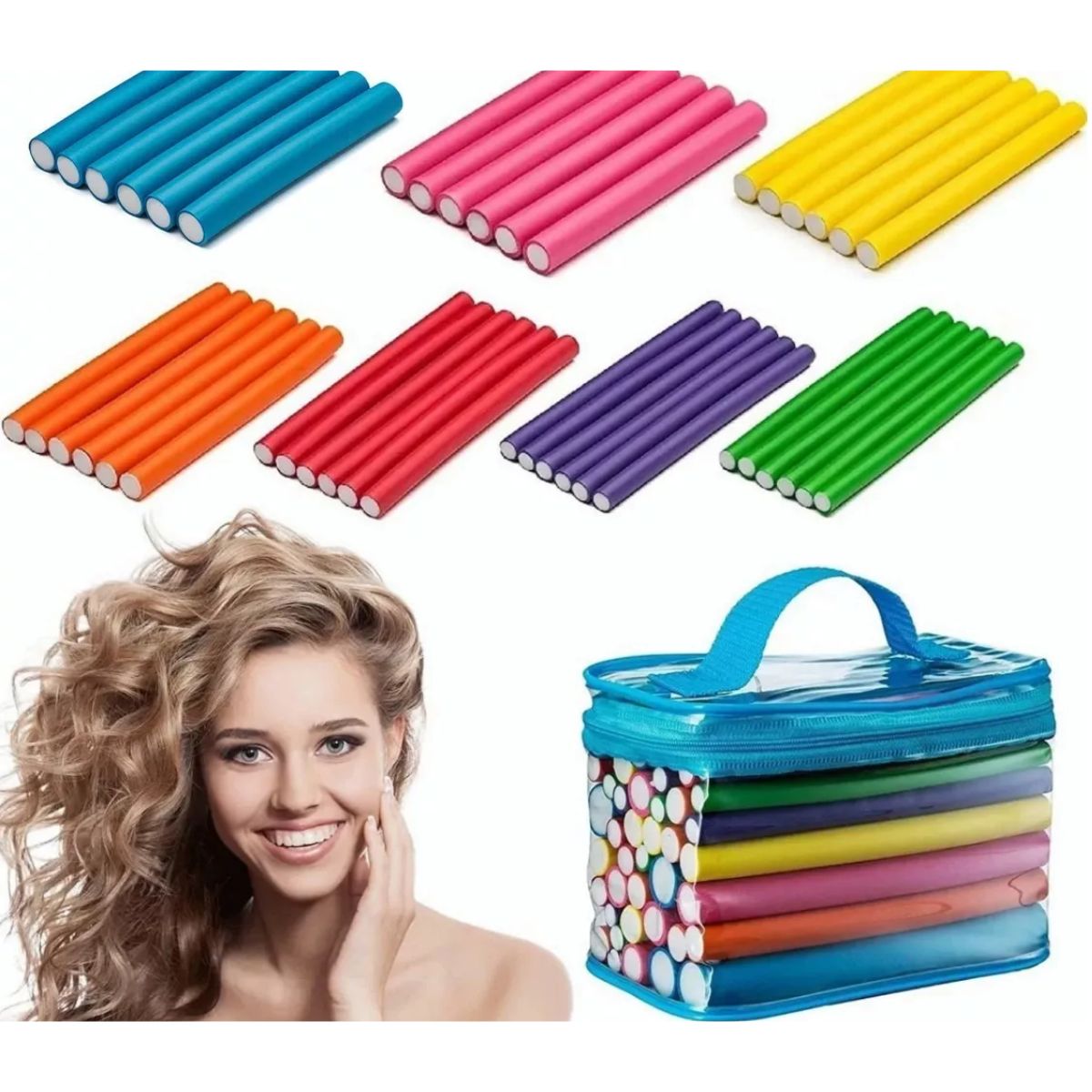 Rizadoras Paquete 42 Rulos Flexibles De 7 Para Cabello coloridos 