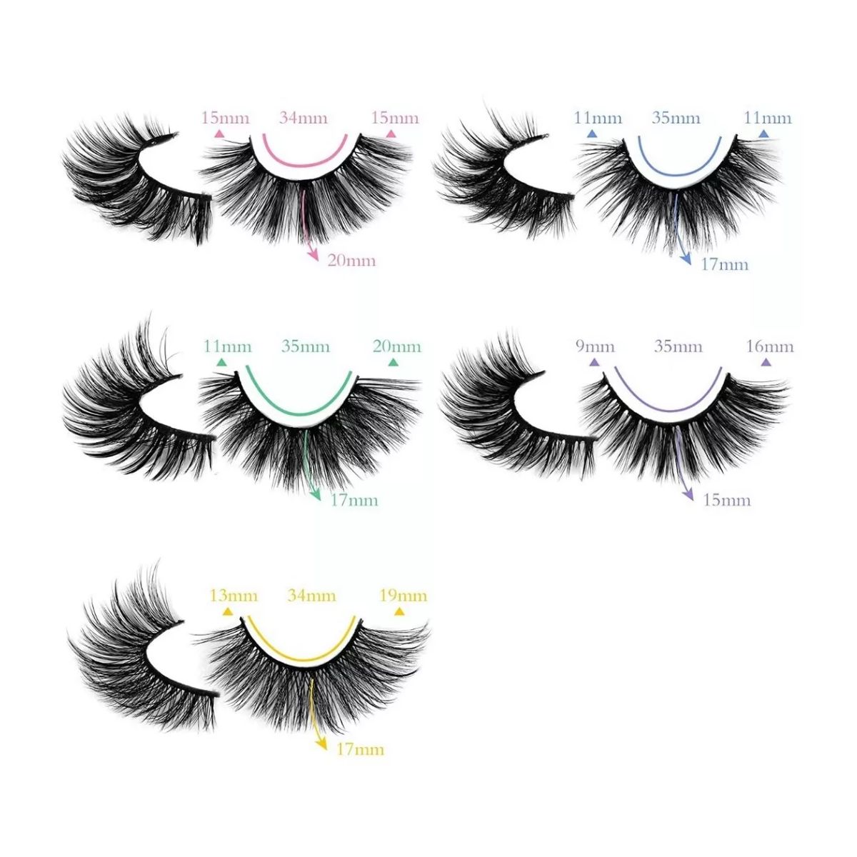 20 Pares De Pestañas Postizas 3d Mixtas Visón Natural Ojos
