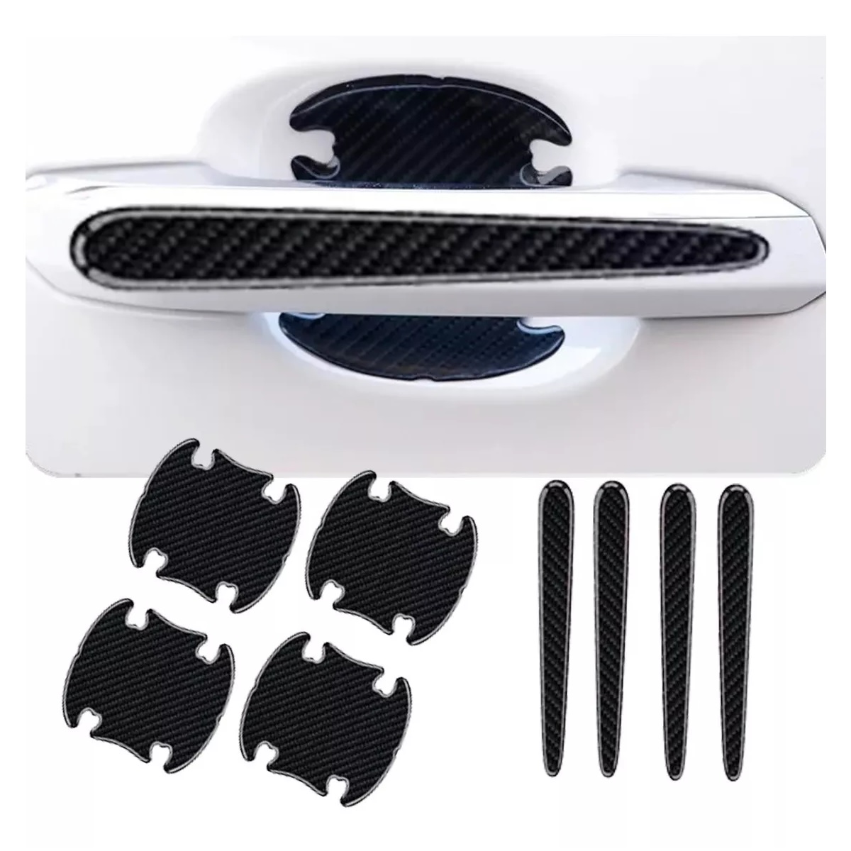 Protector Manijas Exterior 4 Puertas Tipo Fibra De Carbono Negro