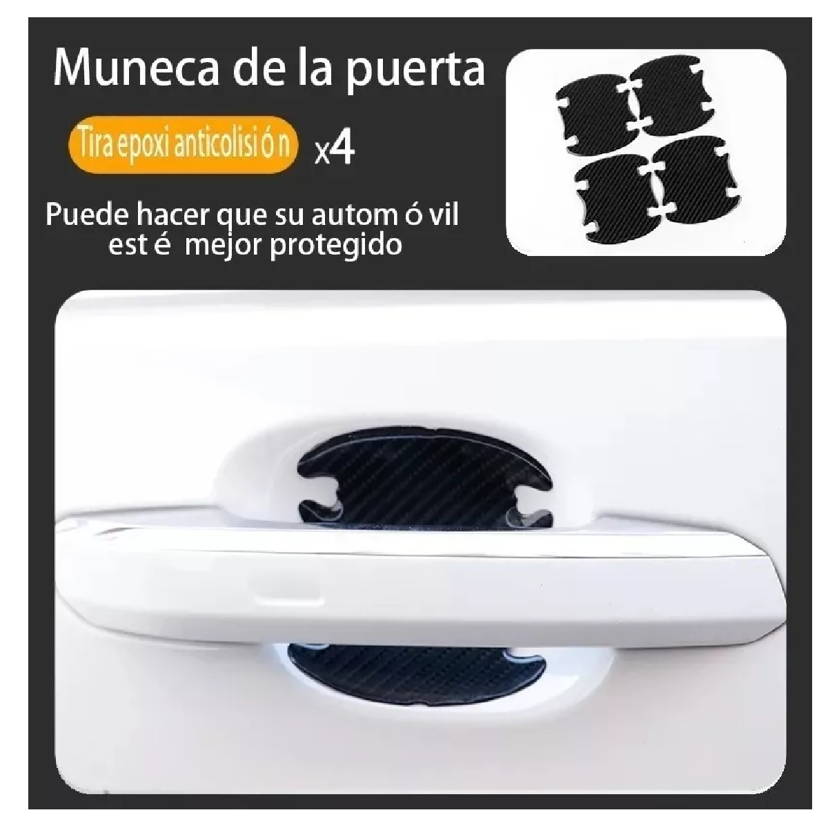 Protector Manijas Exterior 4 Puertas Tipo Fibra De Carbono Negro