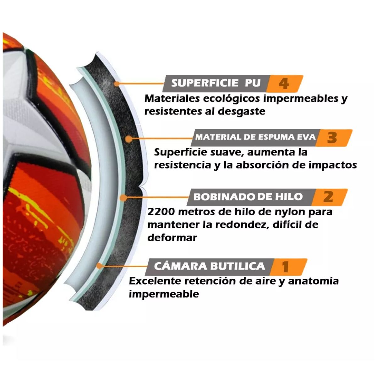 Balón Fútbol Soccer Champions Profesional Estrellas Hibrido BLANCO/NARANJA