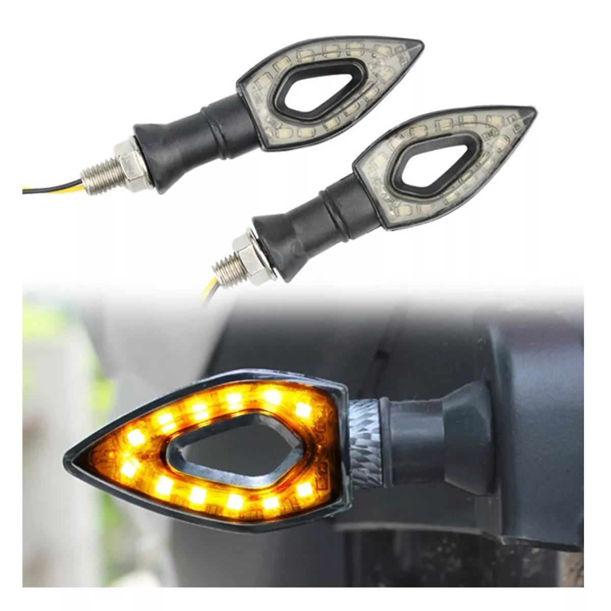 Par Luces Led Direccionales Moto Ahuecar Laterales 2pz Ambar
