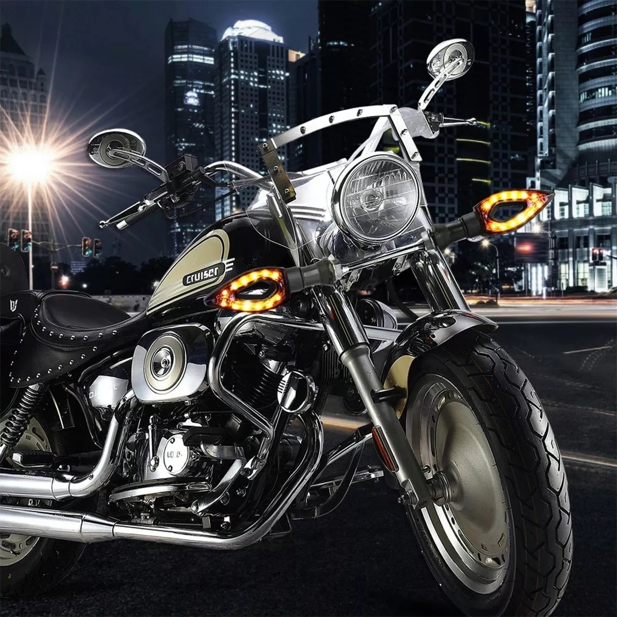 Par Luces Led Direccionales Moto Ahuecar Laterales 2pz Ambar