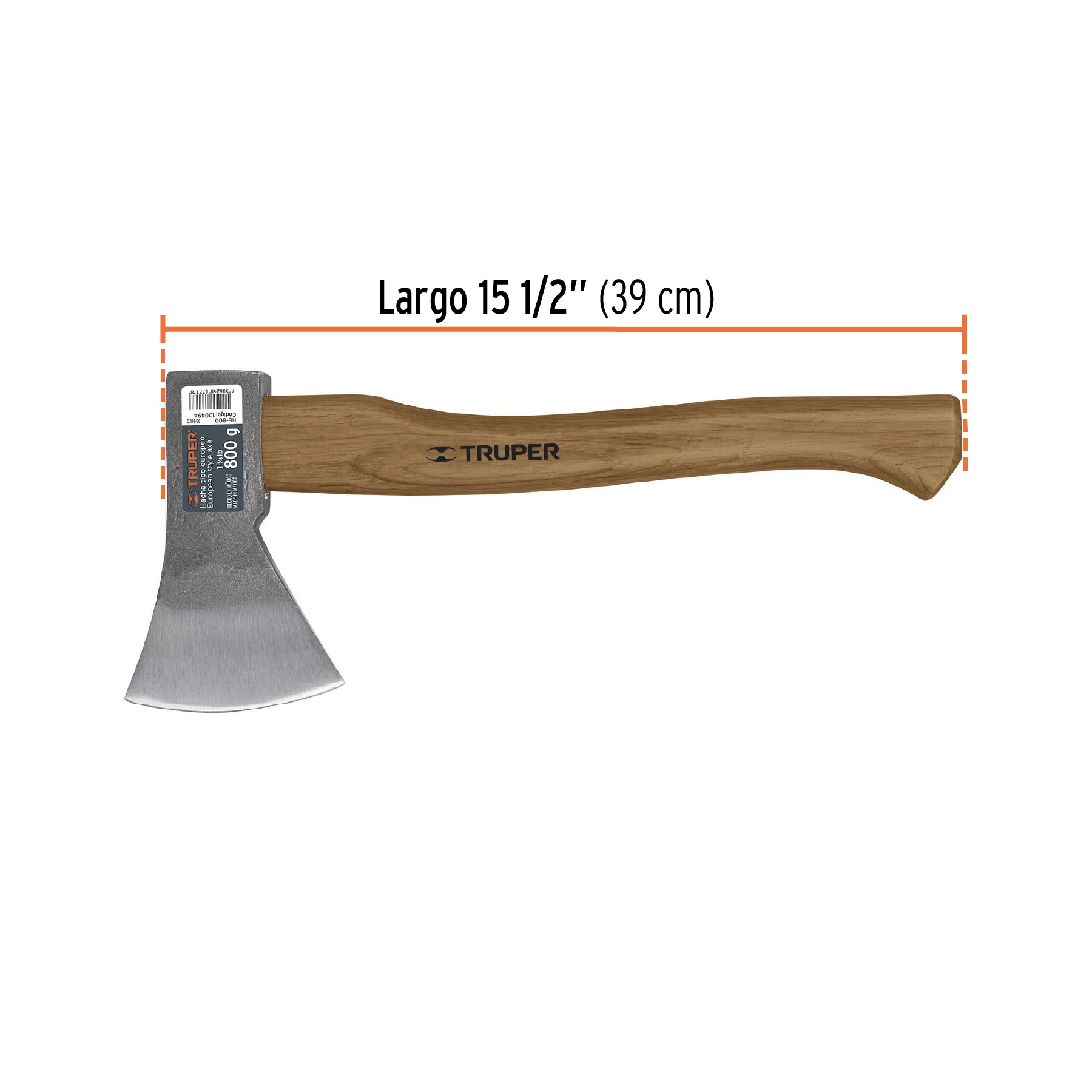 HACHA EUROPEA, 800 G, MANGO HICKORY 15", TRUPER 100494