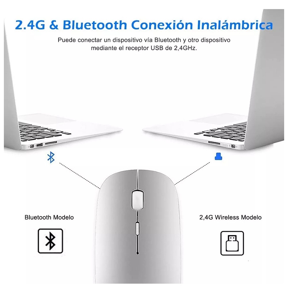 Ratón Inalámbrico Recargable Bluetooth Modo Dual Delgado 2.4