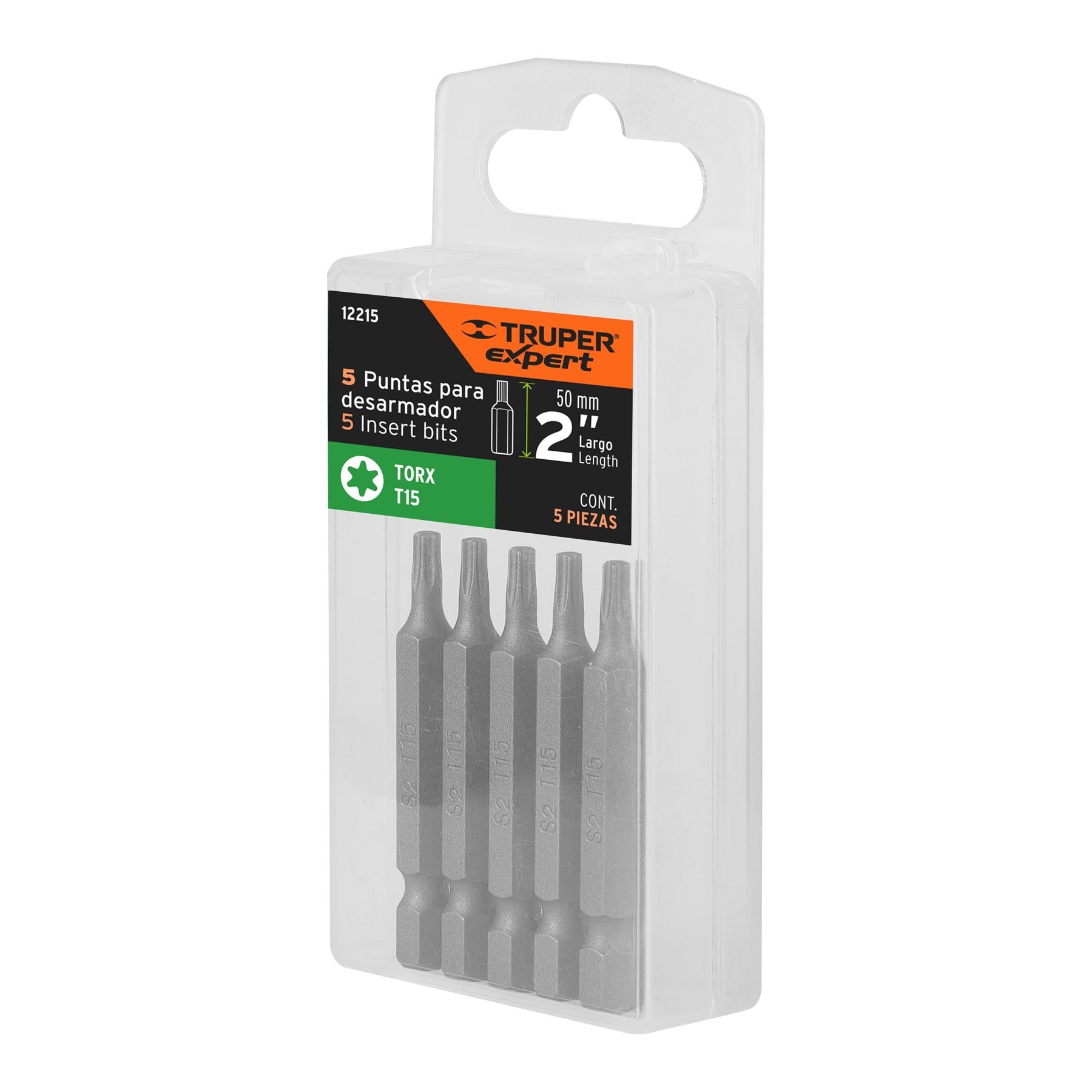 ESTUCHE CON 5 PUNTAS TORX T15 LARGO 2", TRUPER EXPERT 12215