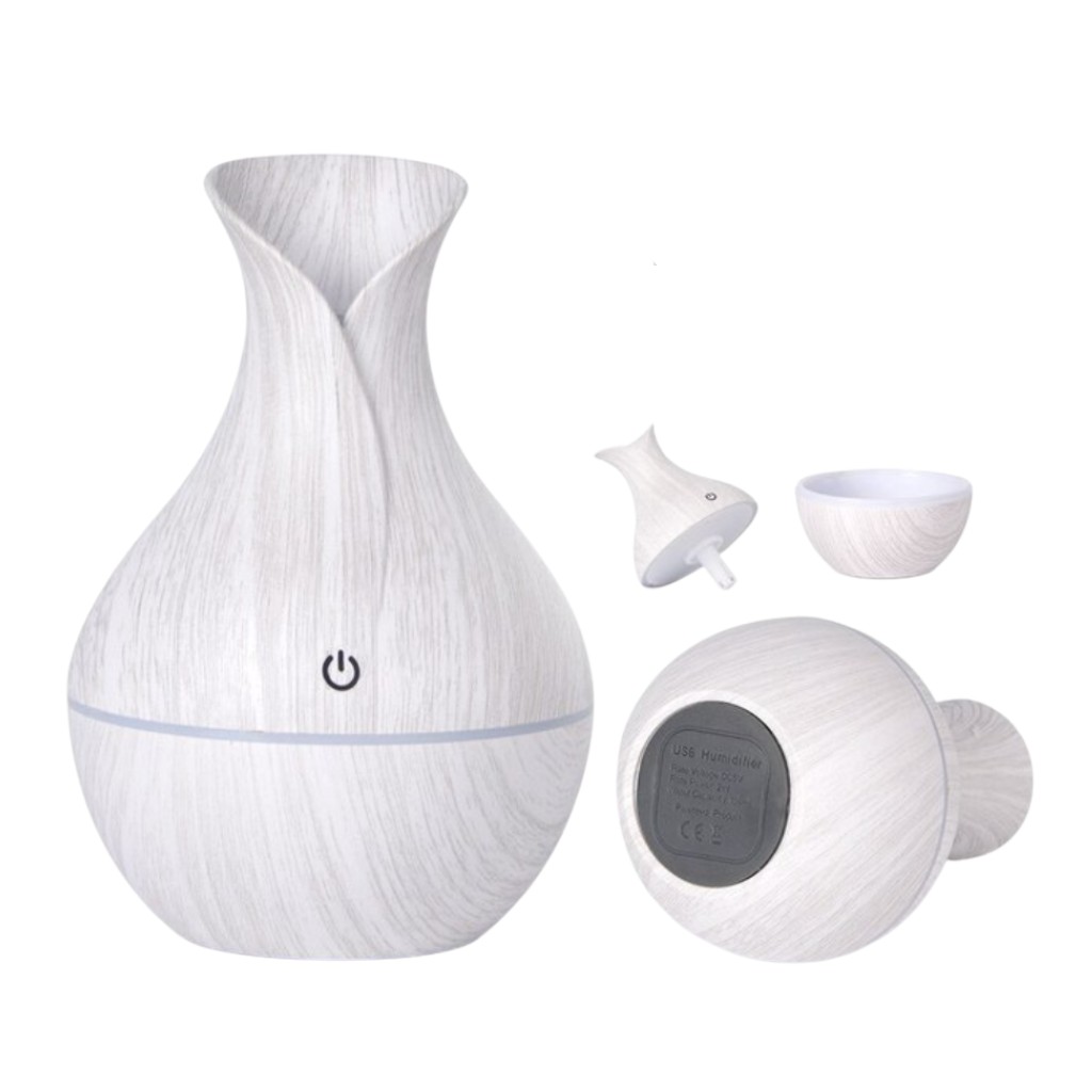 Humidificador de Aromaterapia - Florero de Madera para el Hogar - BLANCO y CAFÉ