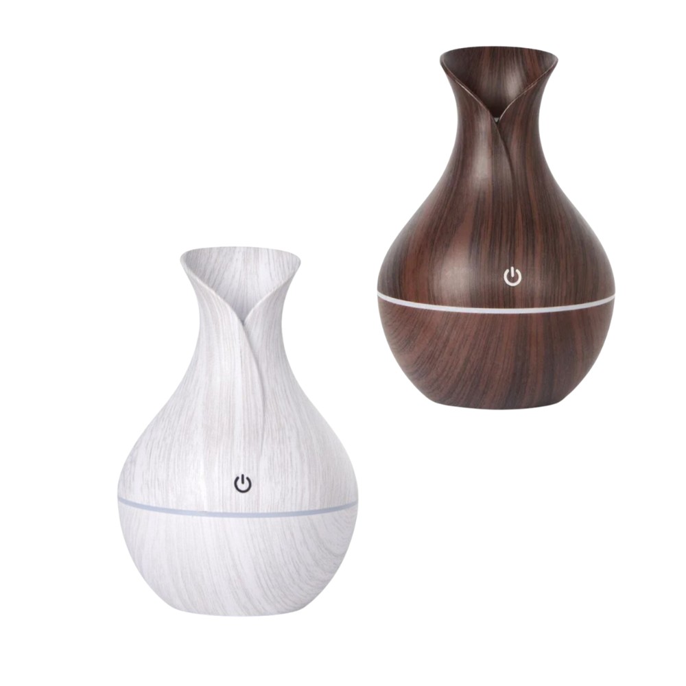 Humidificador de Aromaterapia - Florero de Madera para el Hogar - BLANCO y CAFÉ