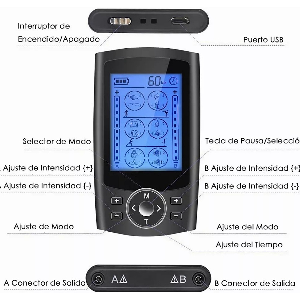 Tens/ems Electroestimulador De Pulso Recargable 24 Modos
