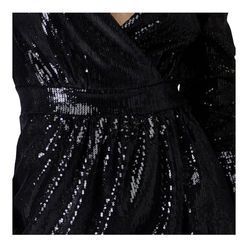 Vestido Cruzado Manga Larga Negro Lentejuelas Holly Land