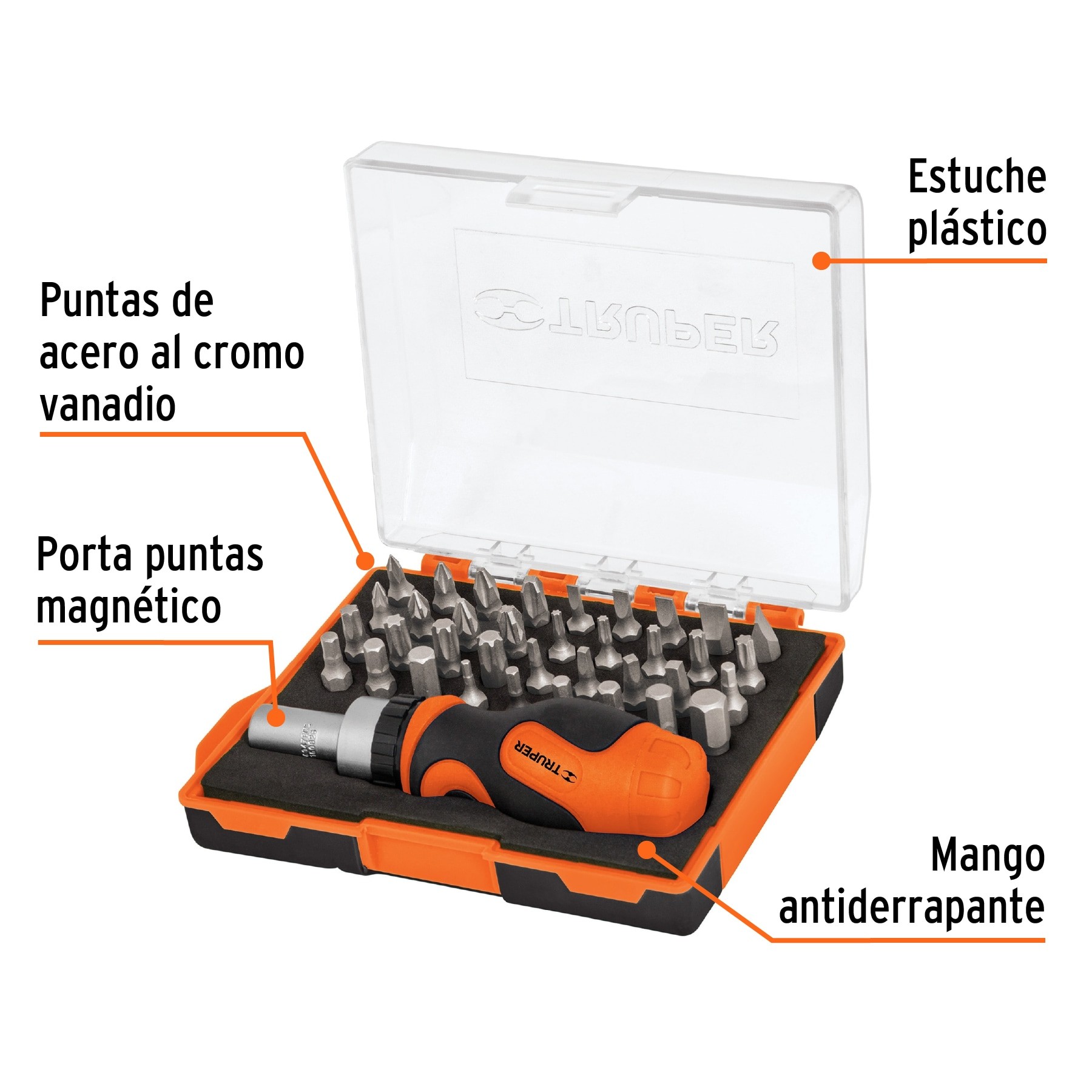 DESARMADOR TIPO TROMPO CON MATRACA Y 36 PUNTAS, TRUPER 17845