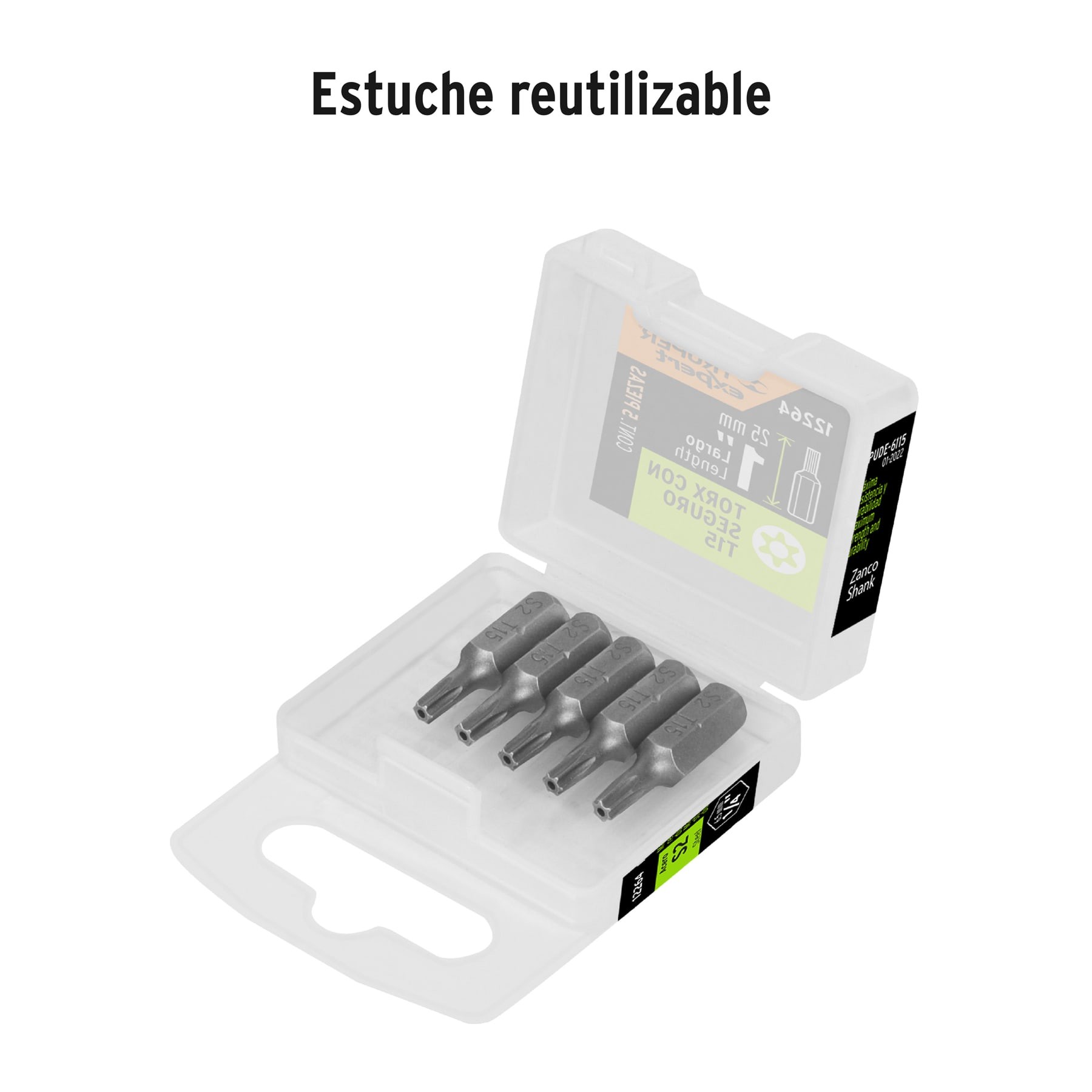 ESTUCHE CON 5 PUNTAS TORX T15 CON SEGURO LARGO 1", TRUPER EXPERT 12264