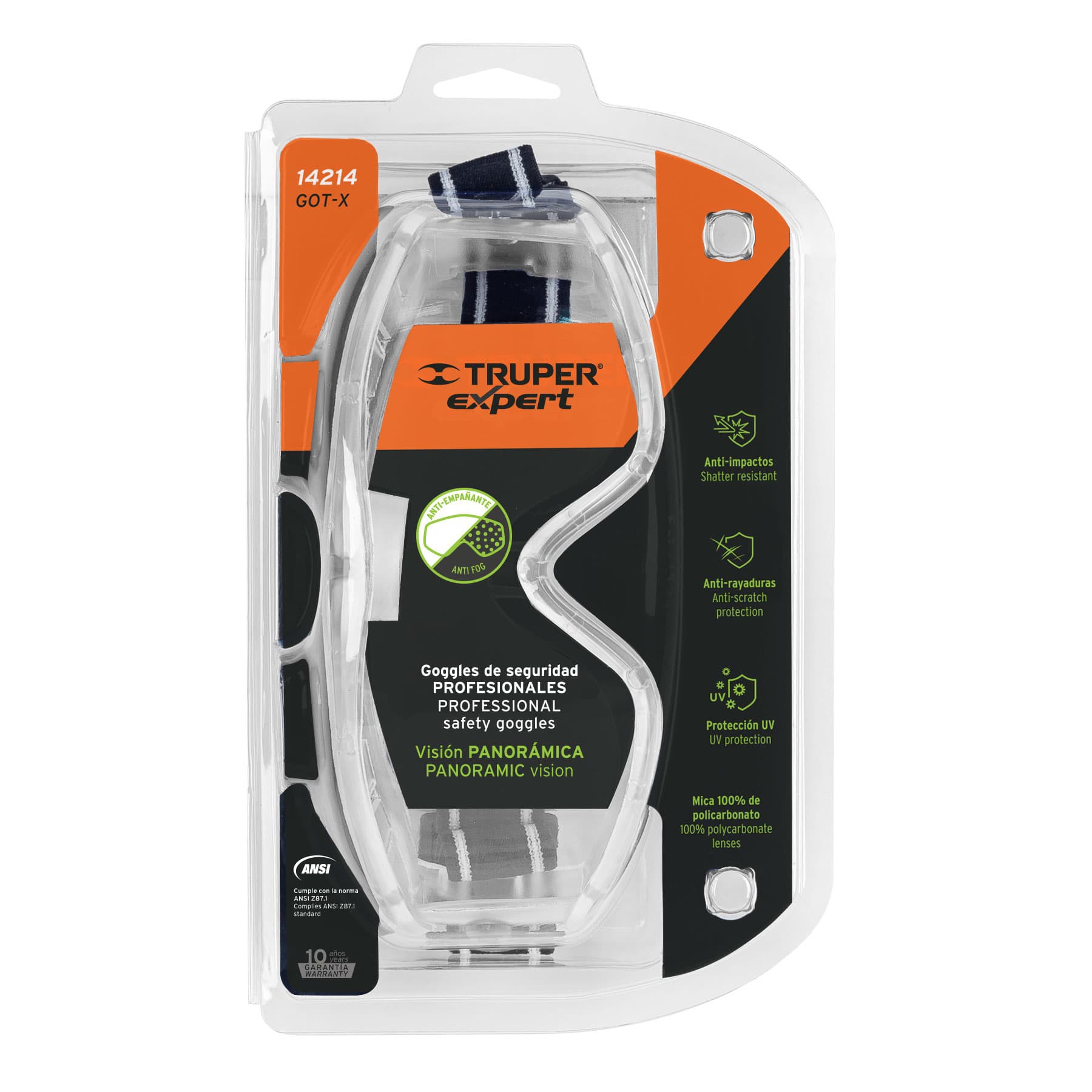 GOGGLES DE SEGURIDAD PROFESIONALES, ANTIEMPAÑO, TRUPER EXPERT 14214