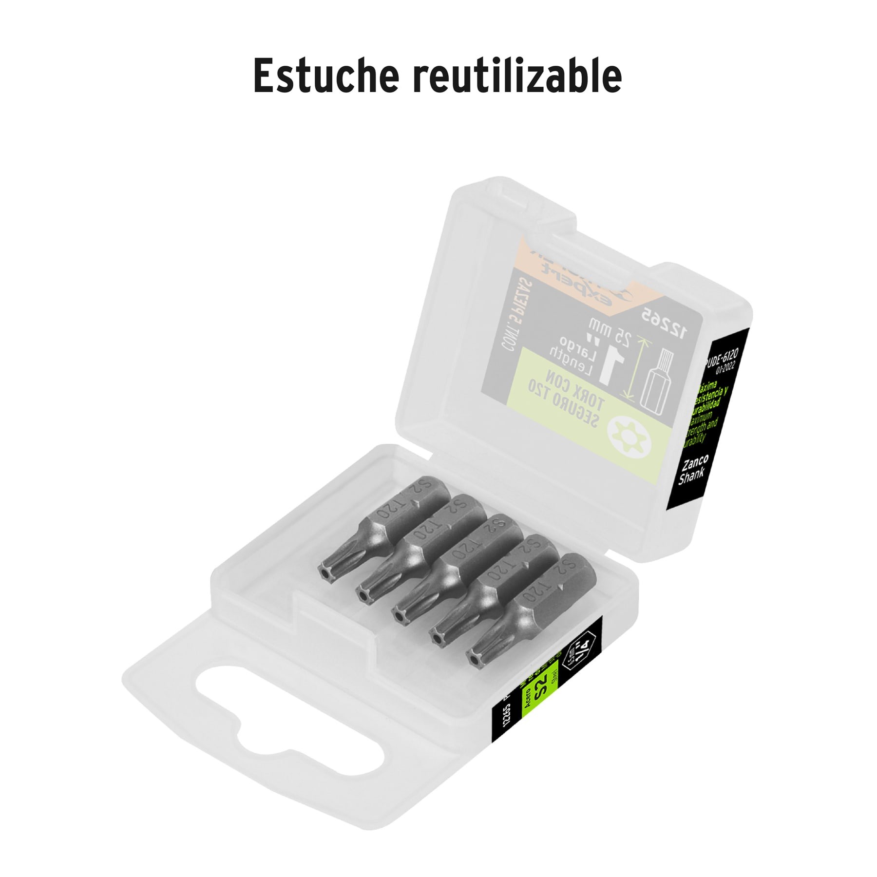 ESTUCHE CON 5 PUNTAS TORX T20 CON SEGURO LARGO 1", TRUPER EXPERT 12265