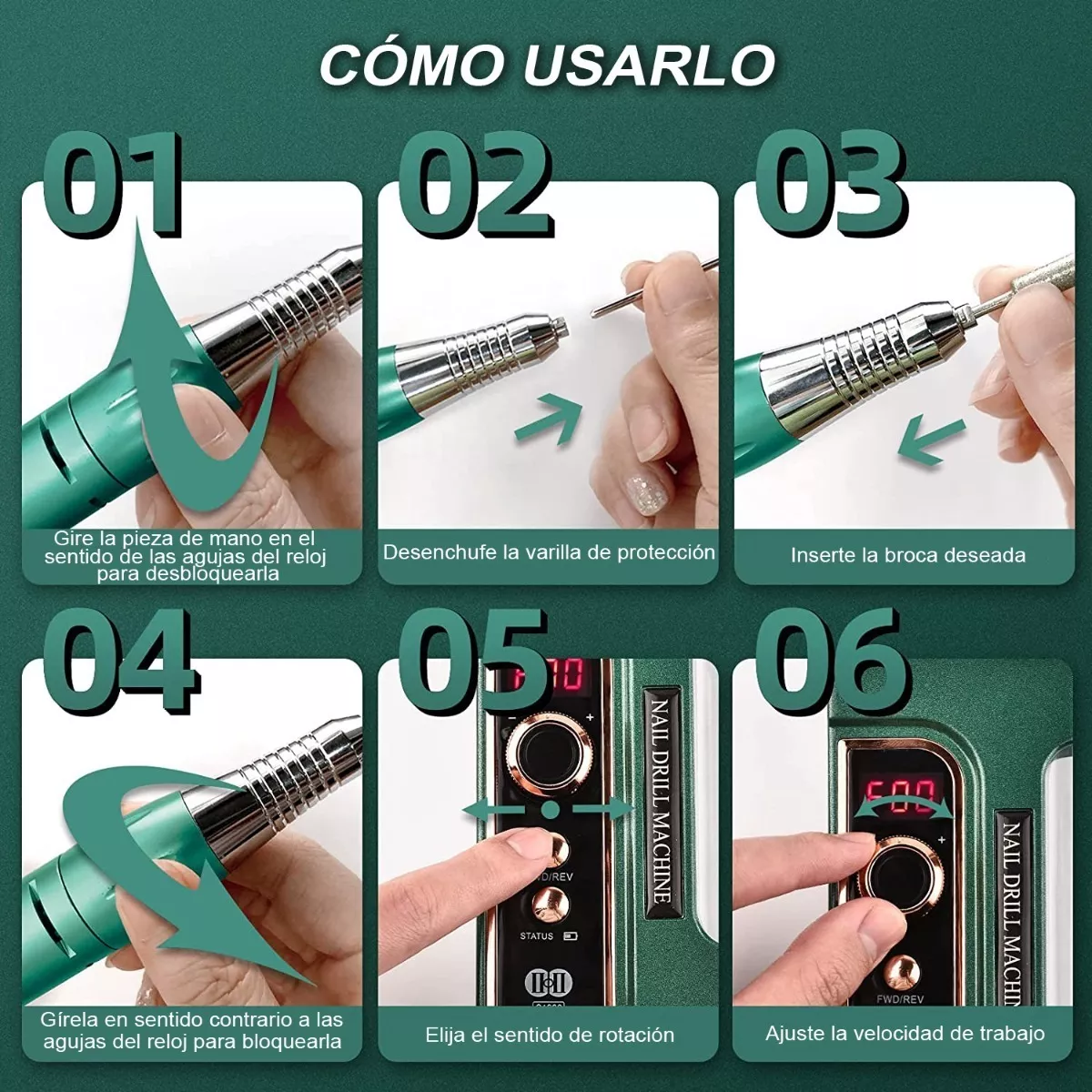 Kit Pulidor Esmeril Taladro Para Uñas Profesional 35000rpm