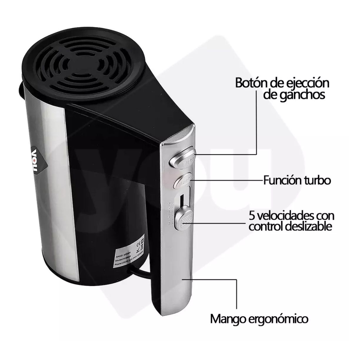 Batidora De Mano Electrica 5 Velocidades 800w plata/negro