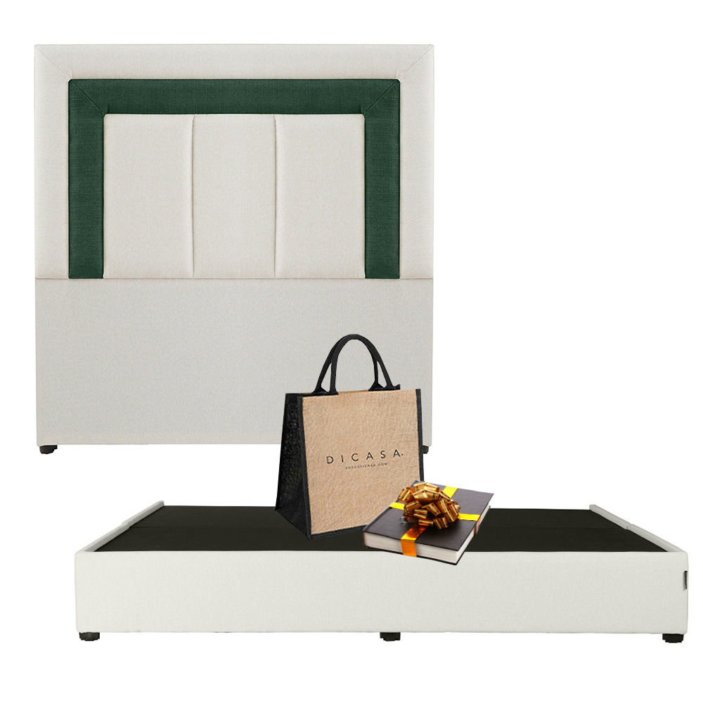 Cabecera King Size Dicasa Bora con Base Cama Beige con Verde