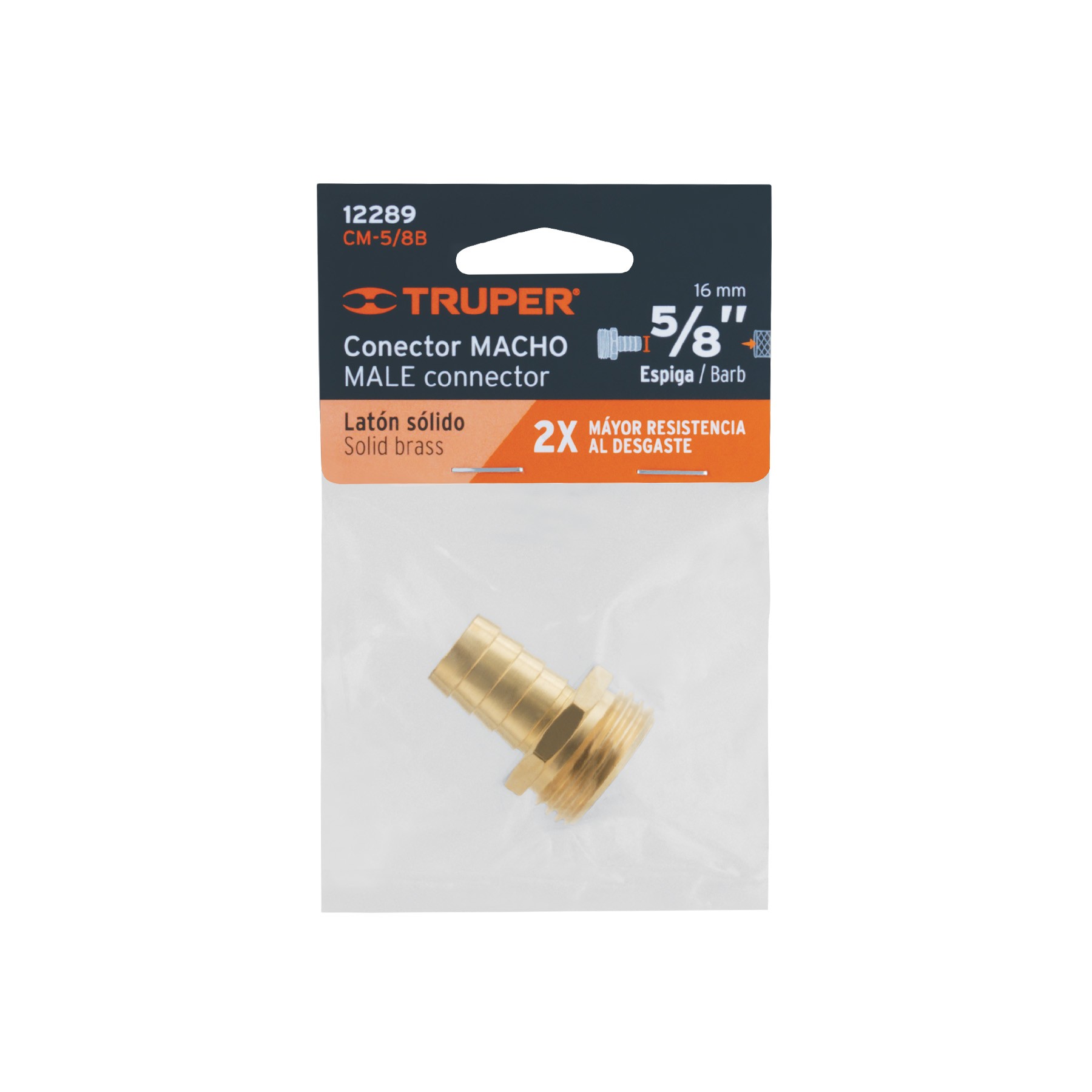 CONECTOR 5/8" MACHO DE LATÓN SÓLIDO PARA MANGUERA, TRUPER 12289