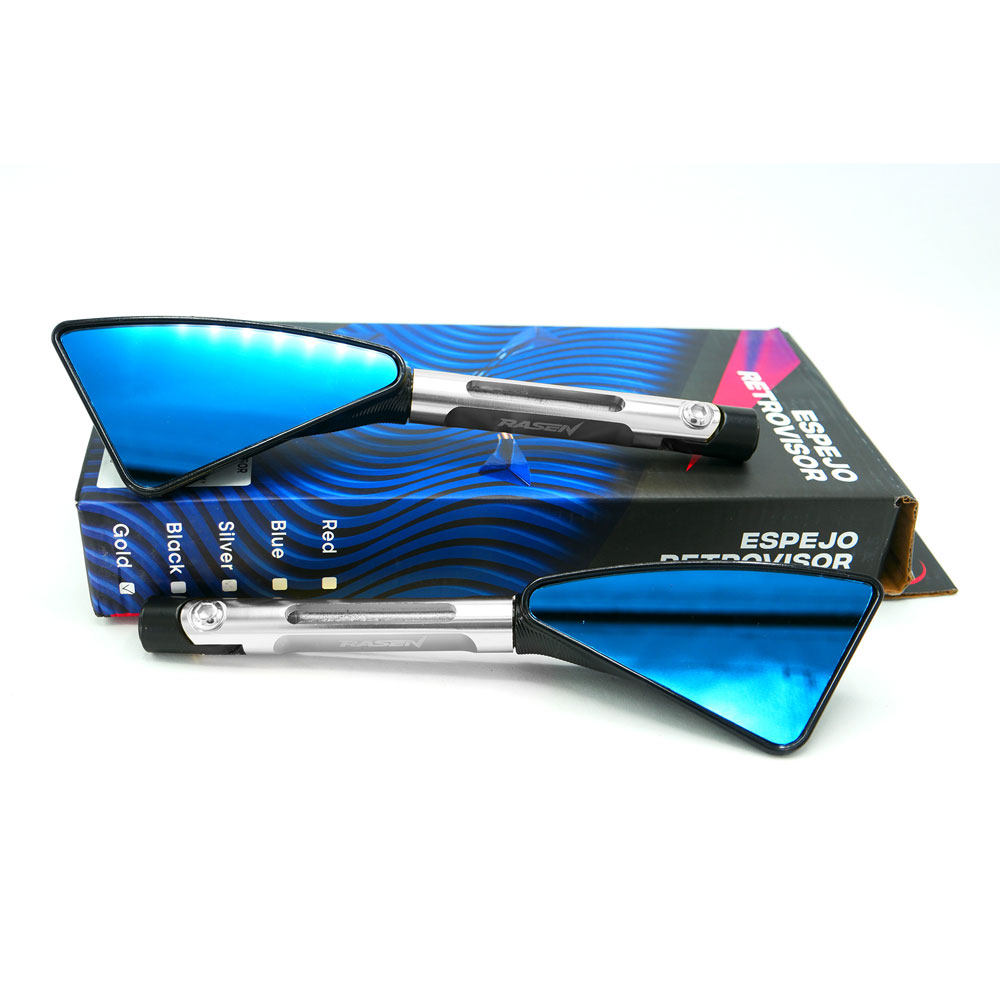 Espejo Para Moto Rasen Deportivo Con Vidrio Azul Tipo Rebanada Universal            Plateado
