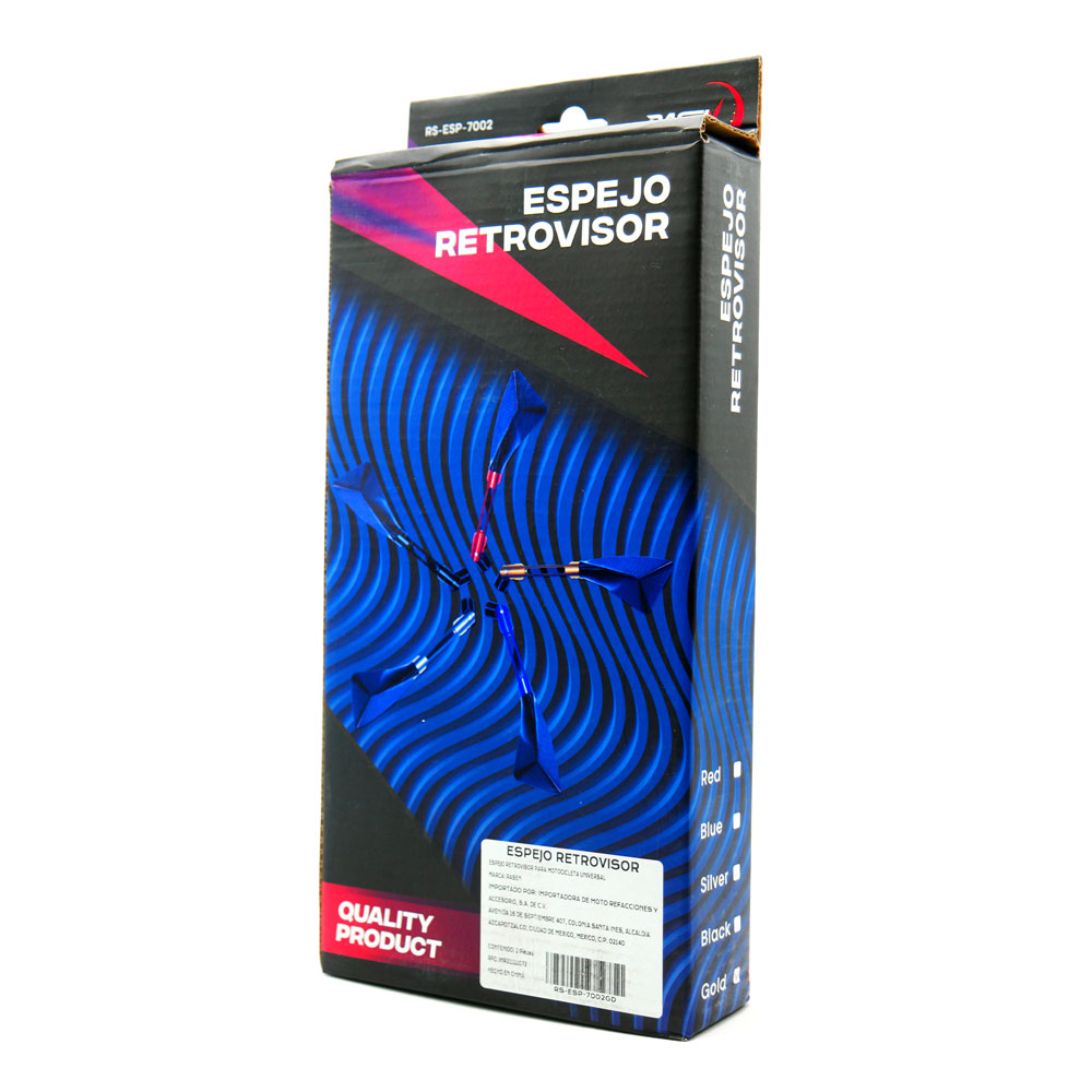Espejo Para Moto Rasen Deportivo Con Vidrio Azul Tipo Rebanada Universal            Plateado