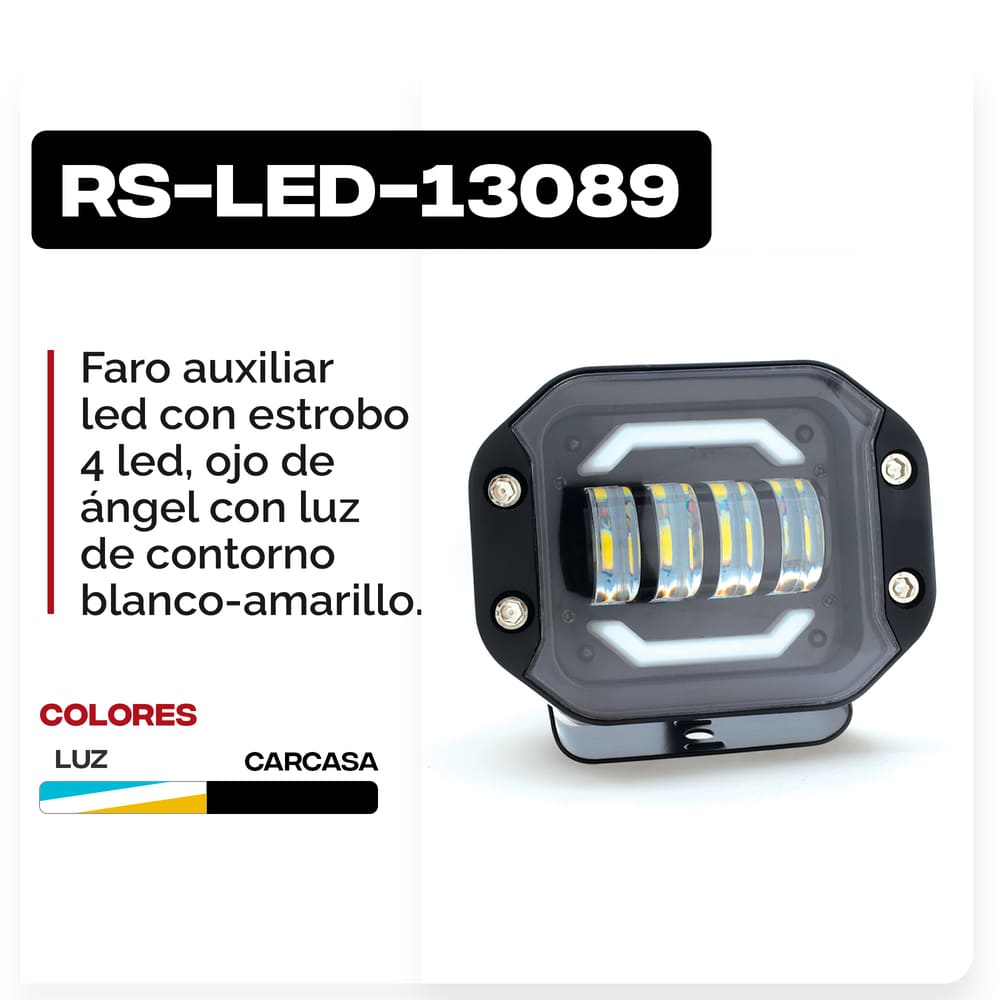 Faro Para Moto Rasen Auxiliar Led Con Estrobo 4 Led Con Ojo De Angel Con Luz De Contorno     