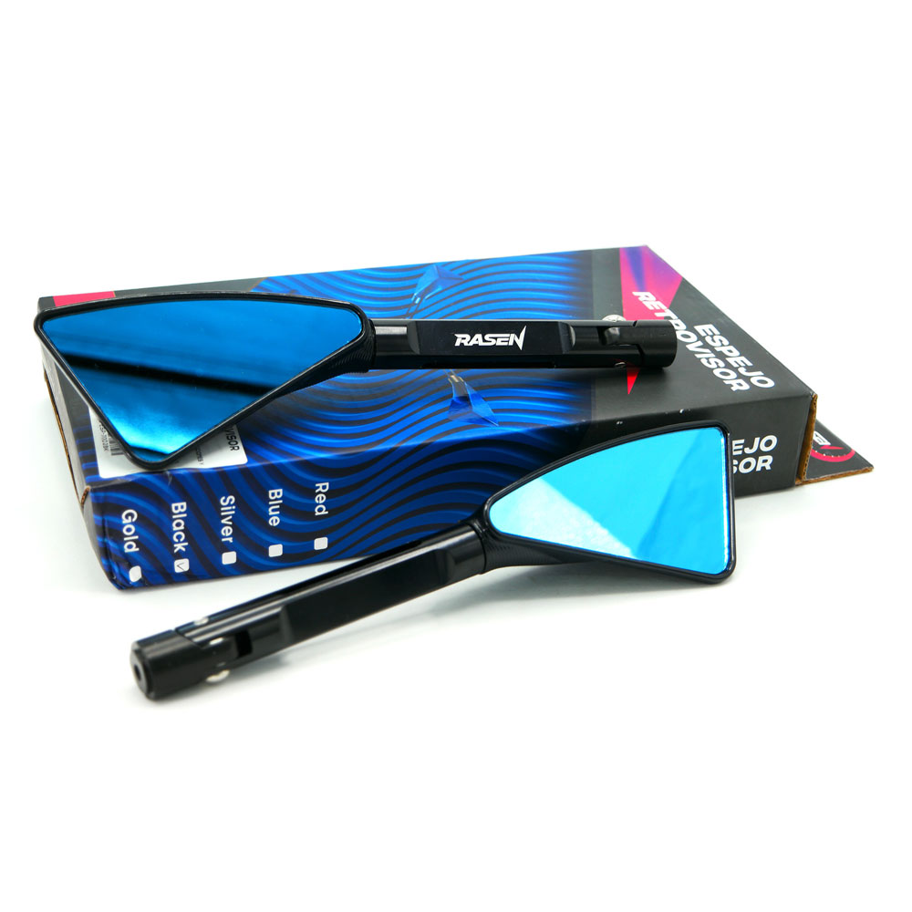 Espejo Para Moto Rasen Deportivo Con Vidrio Azul Tipo Rebanada Universal            Negro