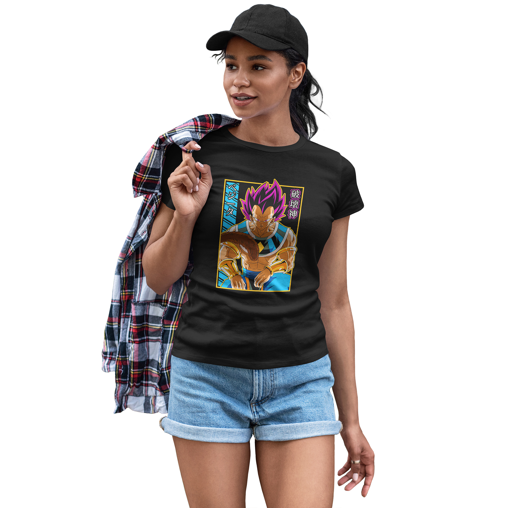 Playera Casual Negra Dama Dragon Ball Vegeta Morado Anime
