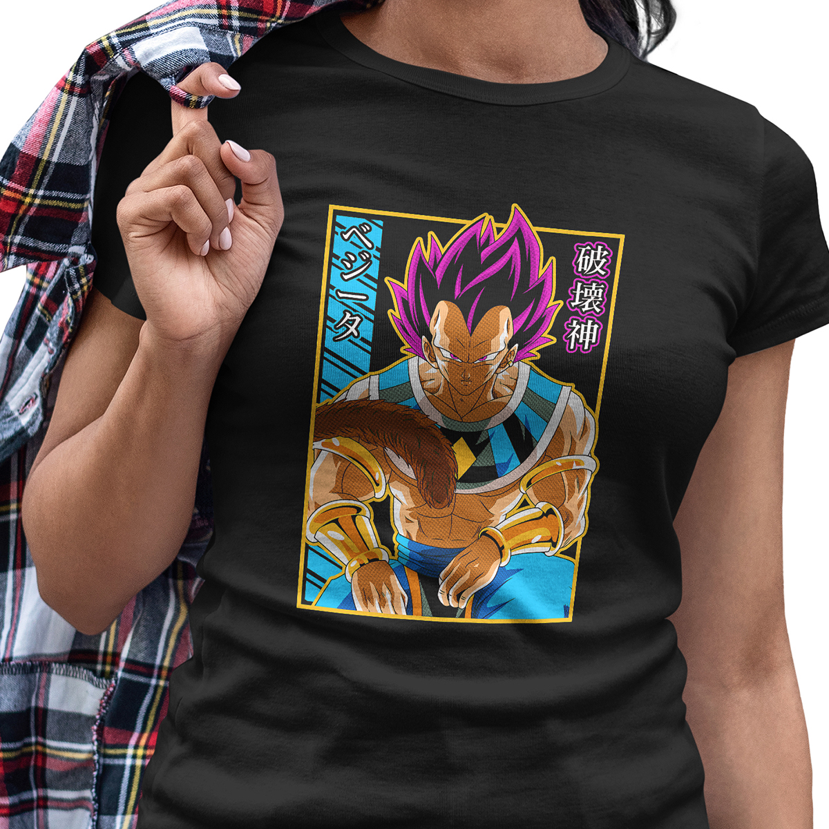 Playera Casual Negra Dama Dragon Ball Vegeta Morado Anime